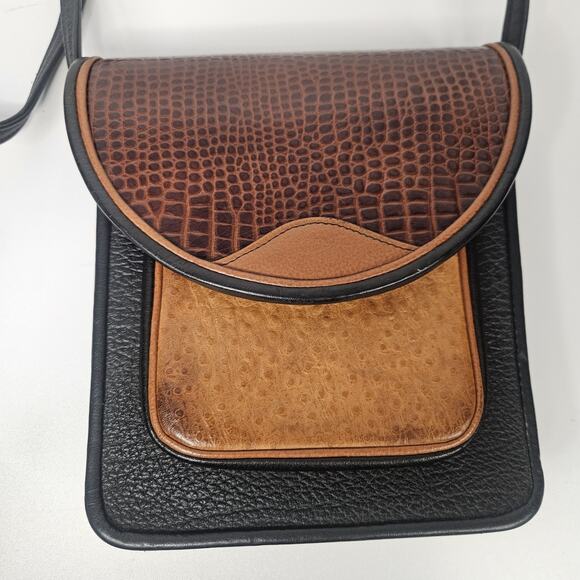 Vtg Handmade Custom Unique Leather Shoulder Crossbody Bag Purse Brown & Black - Picture 2 of 10